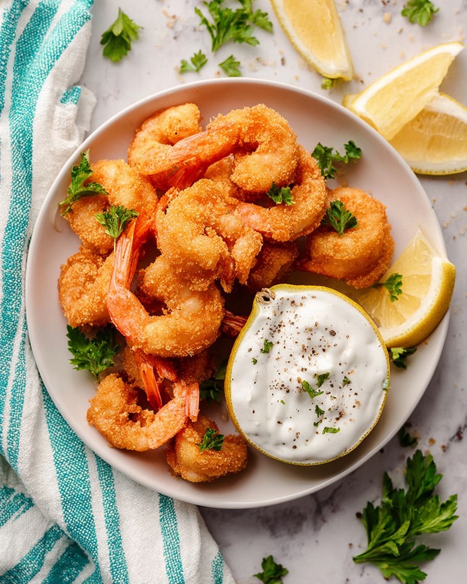 Beer Battered Fried Shrimp Appetizer with Lemon Dipping Sauce Recipe - Recipe Image