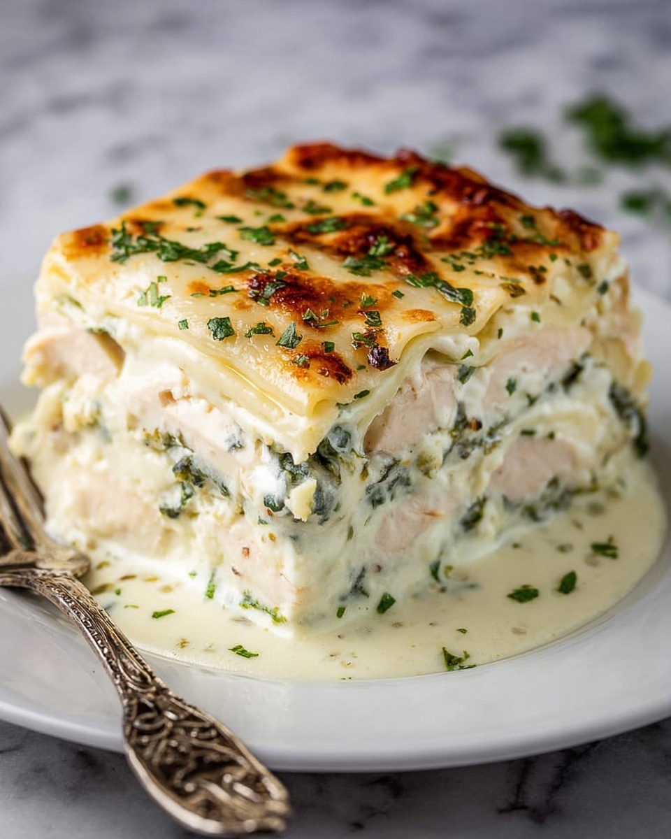 Creamy Chicken Lasagna with Spinach and Cheese Recipe - Recipe Image