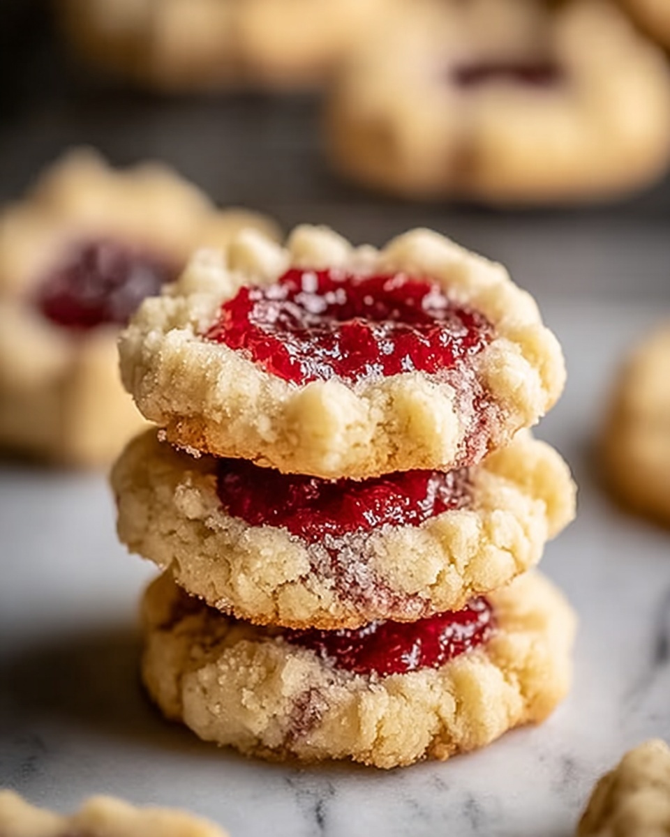 Soft & Buttery Raspberry Crumble Cookies with Jam Filling Recipe - Recipe Image