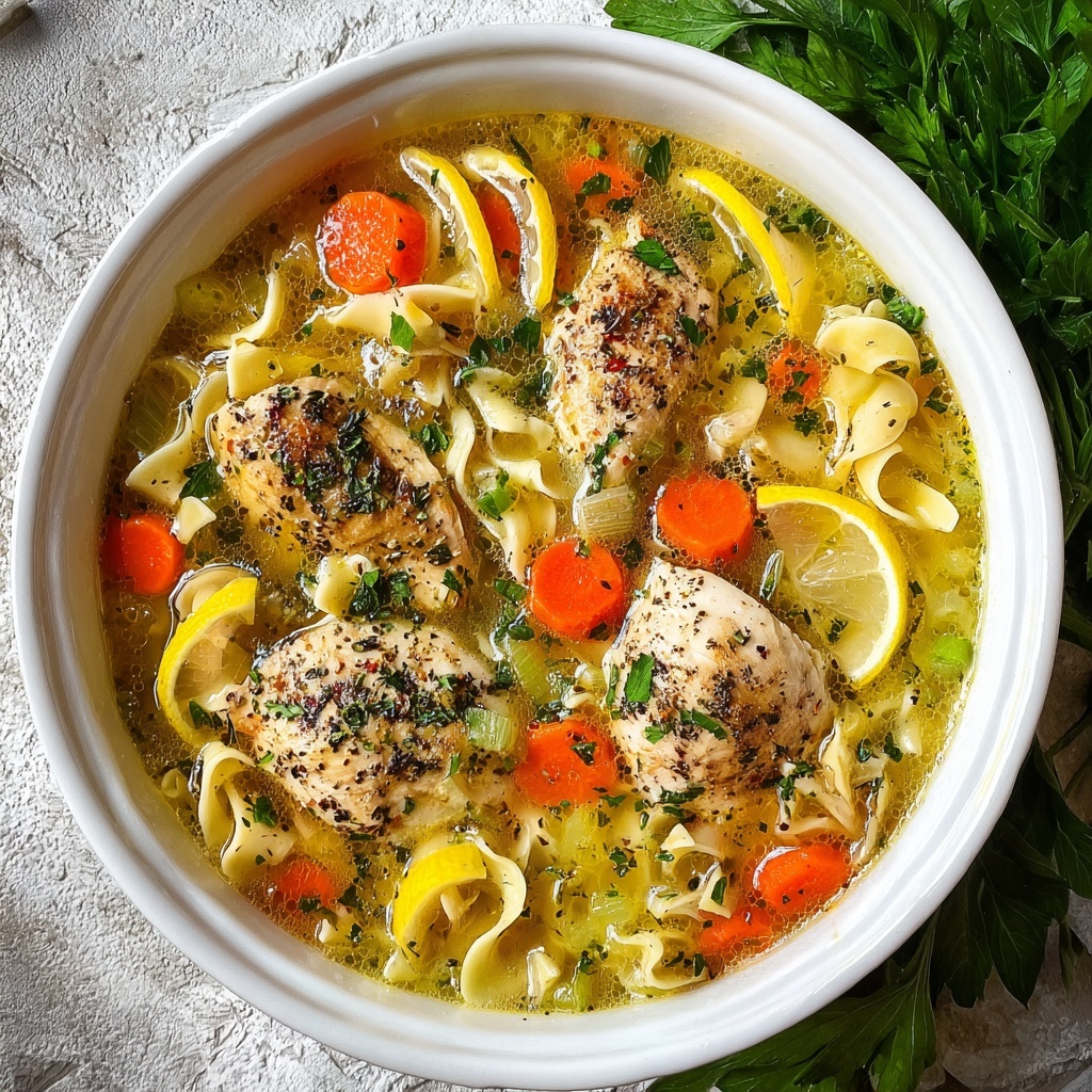 Homemade Chicken Soup with Noodles and Fresh Herbs Recipe - Recipe Image