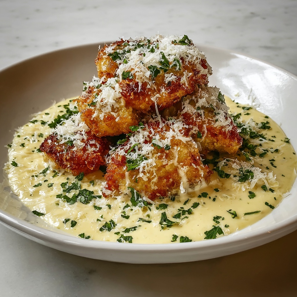 Crispy Parmesan Chicken with Garlic Cream Sauce Recipe - Recipe Image