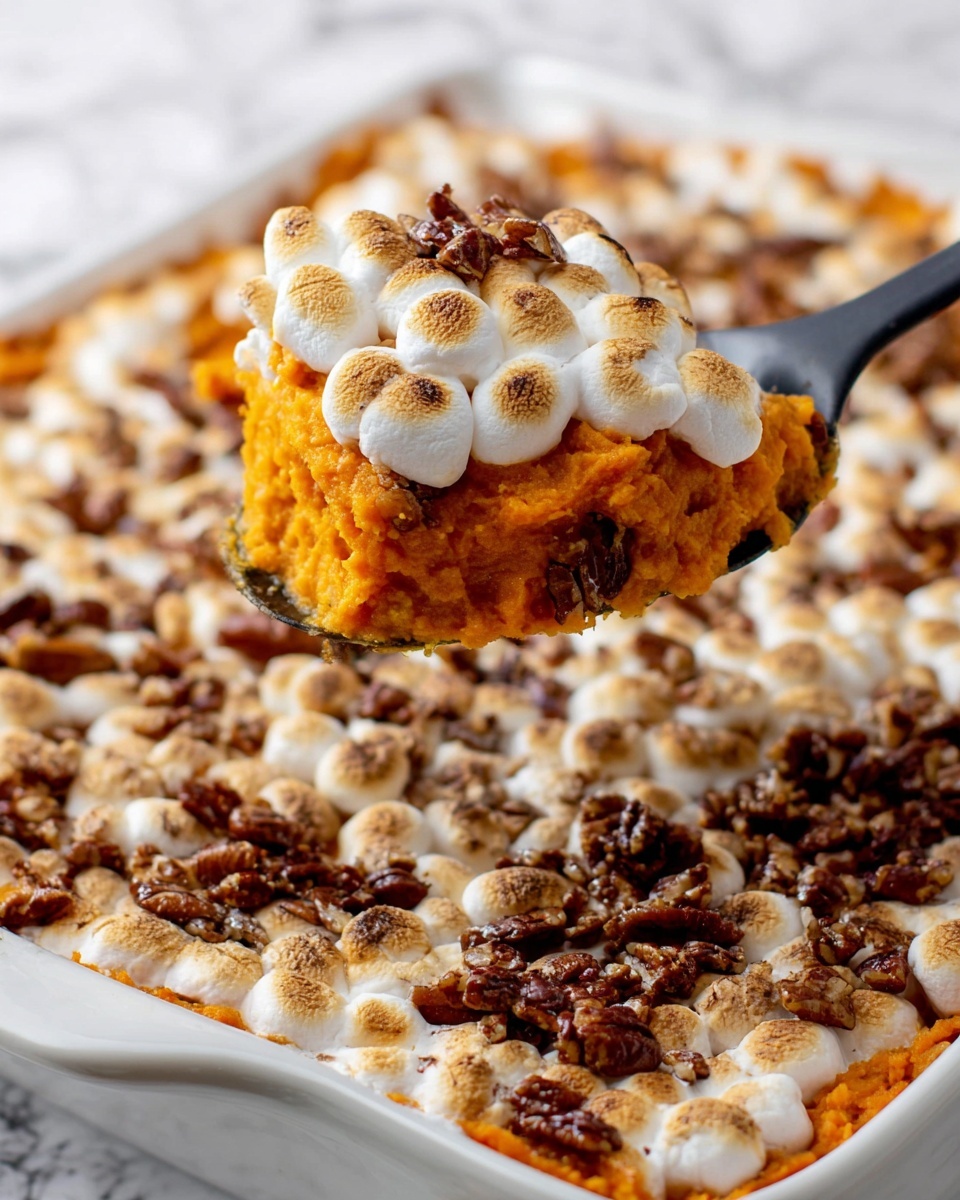 Classic Sweet Potato Casserole with Pecans and Marshmallows Recipe - Recipe Image