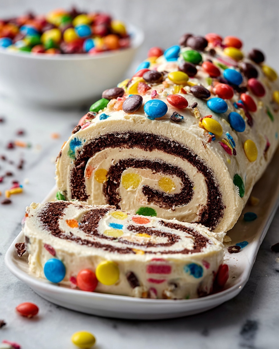 M&M's Chocolate Chip Cookie Dough Ice Cream Cake Roll Recipe - Recipe Image