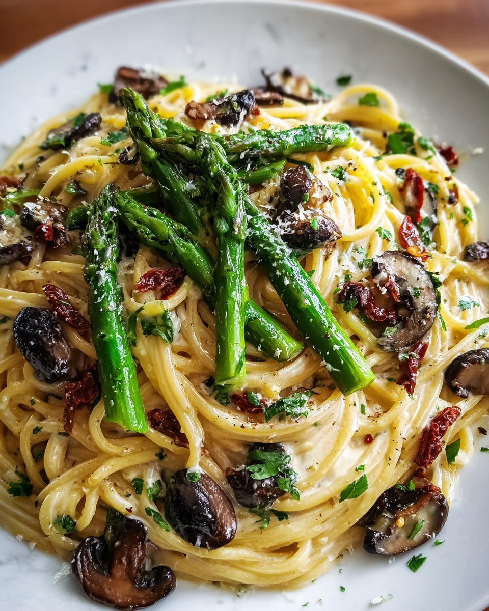 Roasted Asparagus and Mushroom Carbonara Recipe - Recipe Image