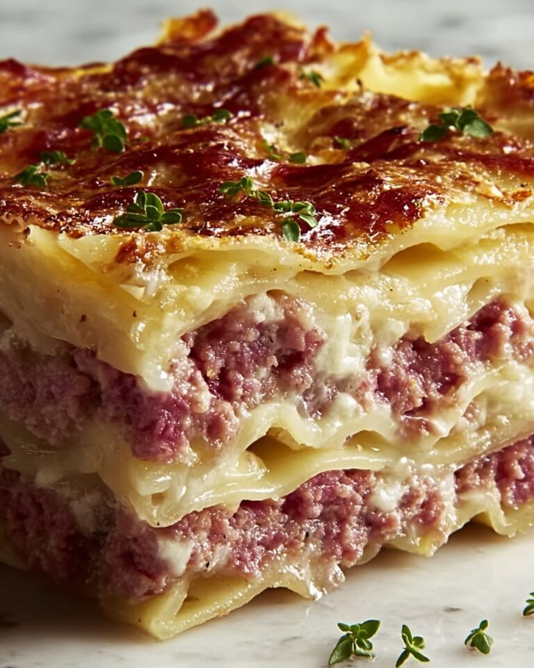 Reuben Bake with Layers of Corned Beef, Sauerkraut, and Swiss Cheese Recipe