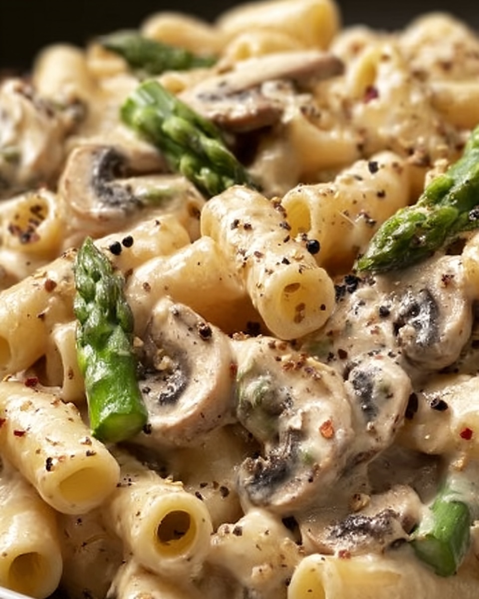 Creamy Mushroom and Asparagus Chicken Penne Recipe - Recipe Image
