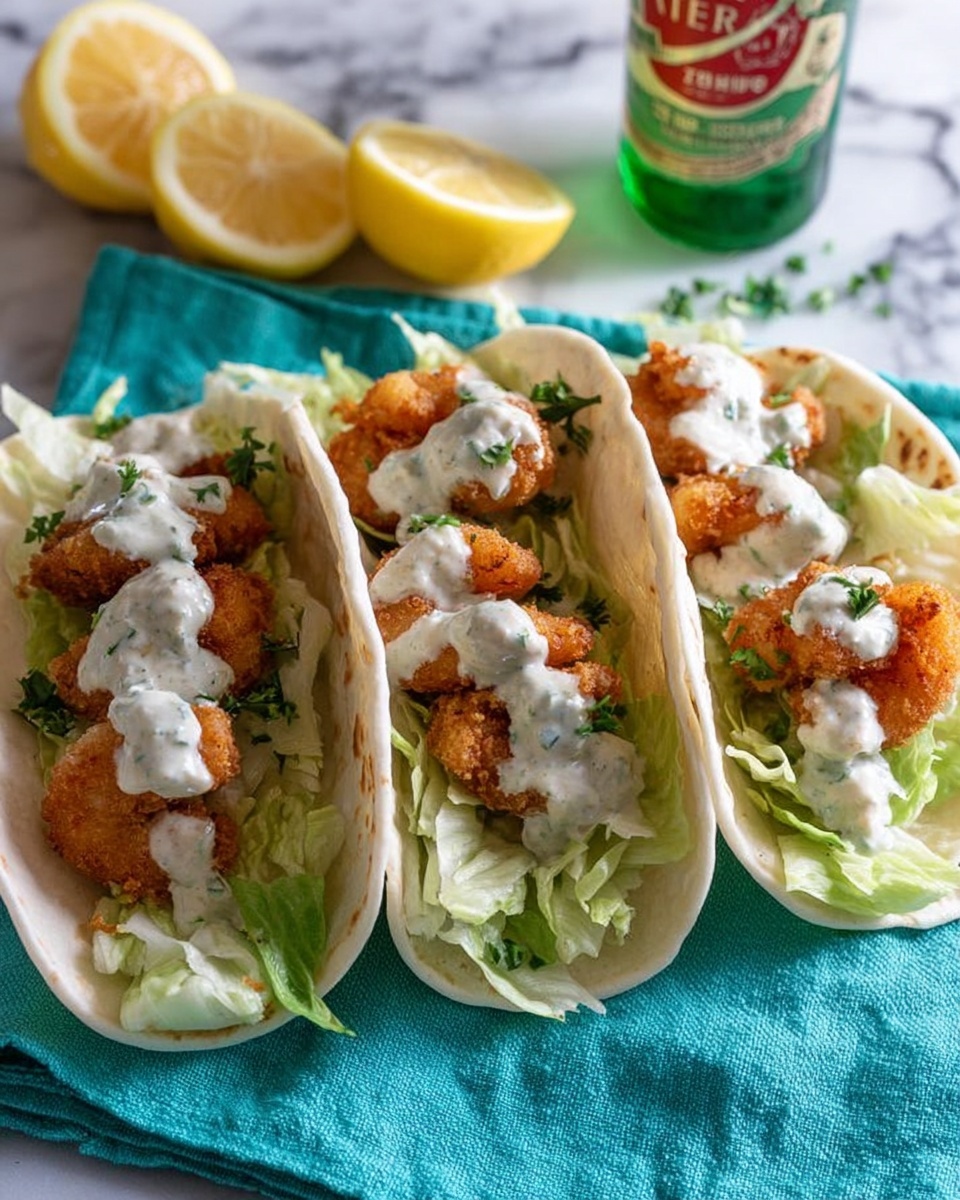 Beer Battered Shrimp Tacos with Cilantro Lime Cream Recipe - Recipe Image