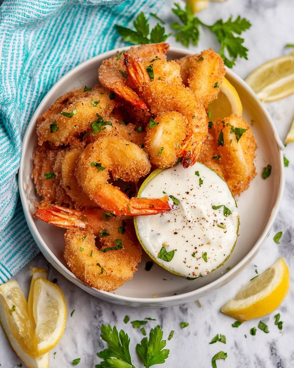 Beer Battered Fried Shrimp Appetizer with Lemon Dipping Sauce Recipe - Recipe Image