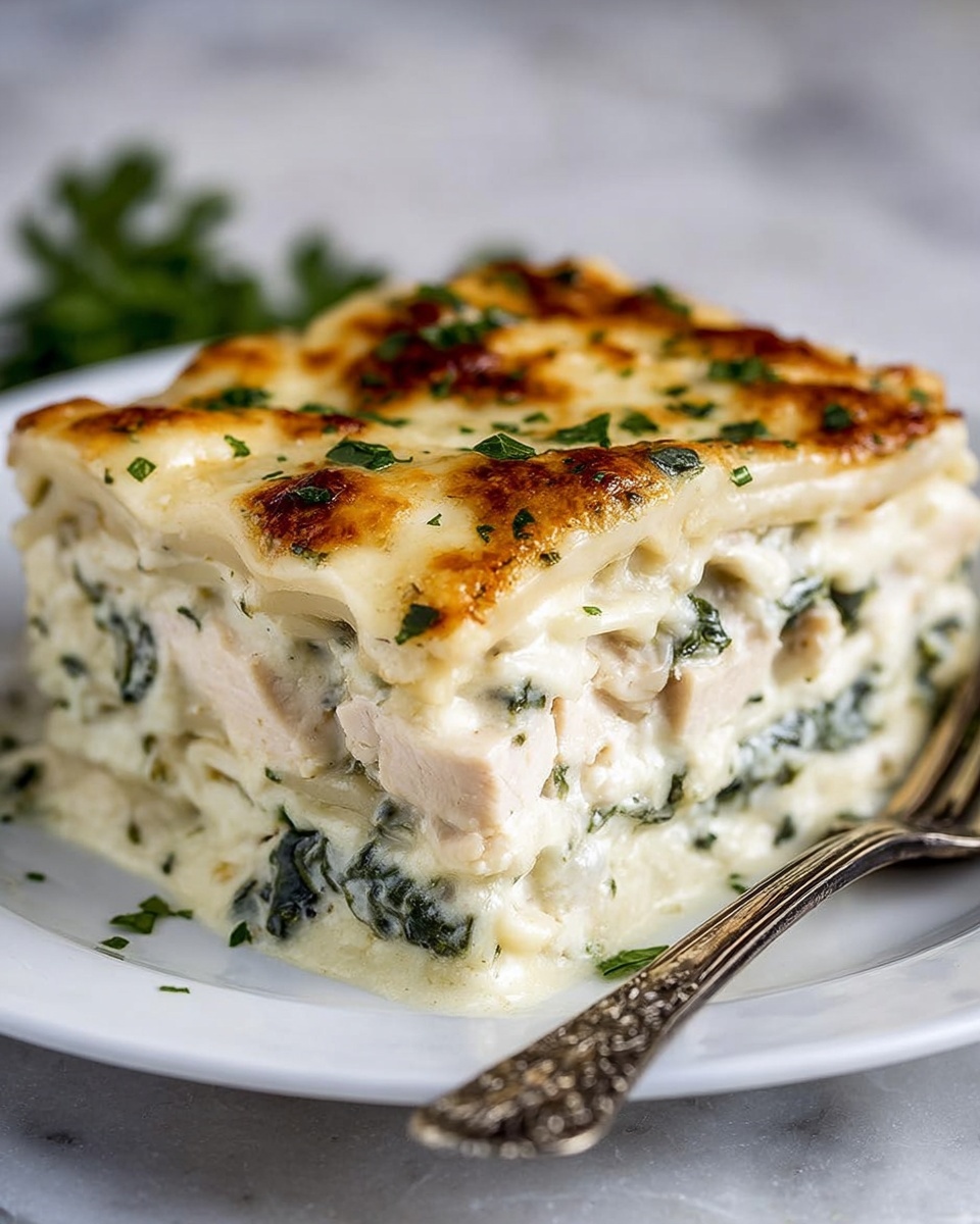 Creamy Chicken Lasagna with Spinach and Cheese Recipe - Recipe Image
