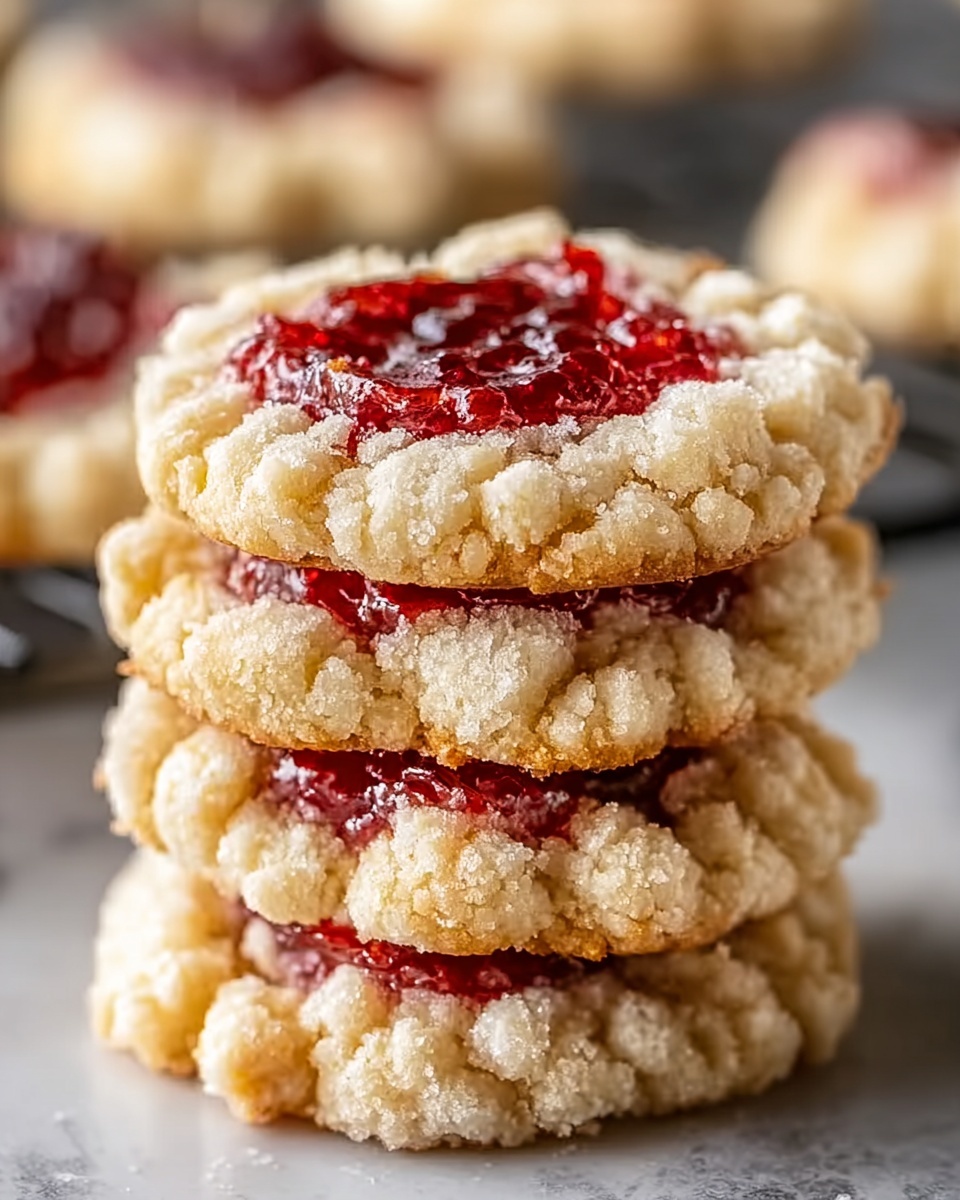 Soft & Buttery Raspberry Crumble Cookies with Jam Filling Recipe - Recipe Image