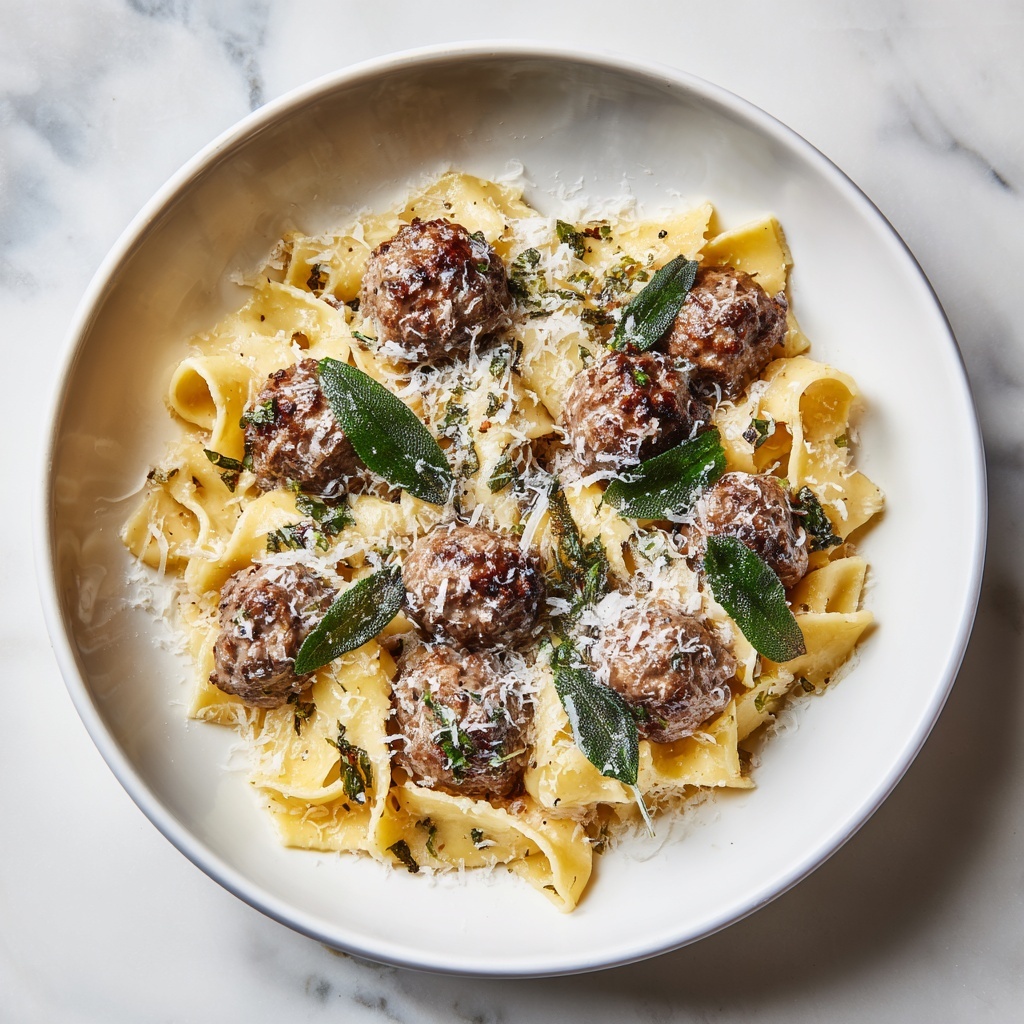 Winter Pasta with Mushrooms, Sausage Meatballs, Walnuts & Crispy Sage Recipe - Recipe Image