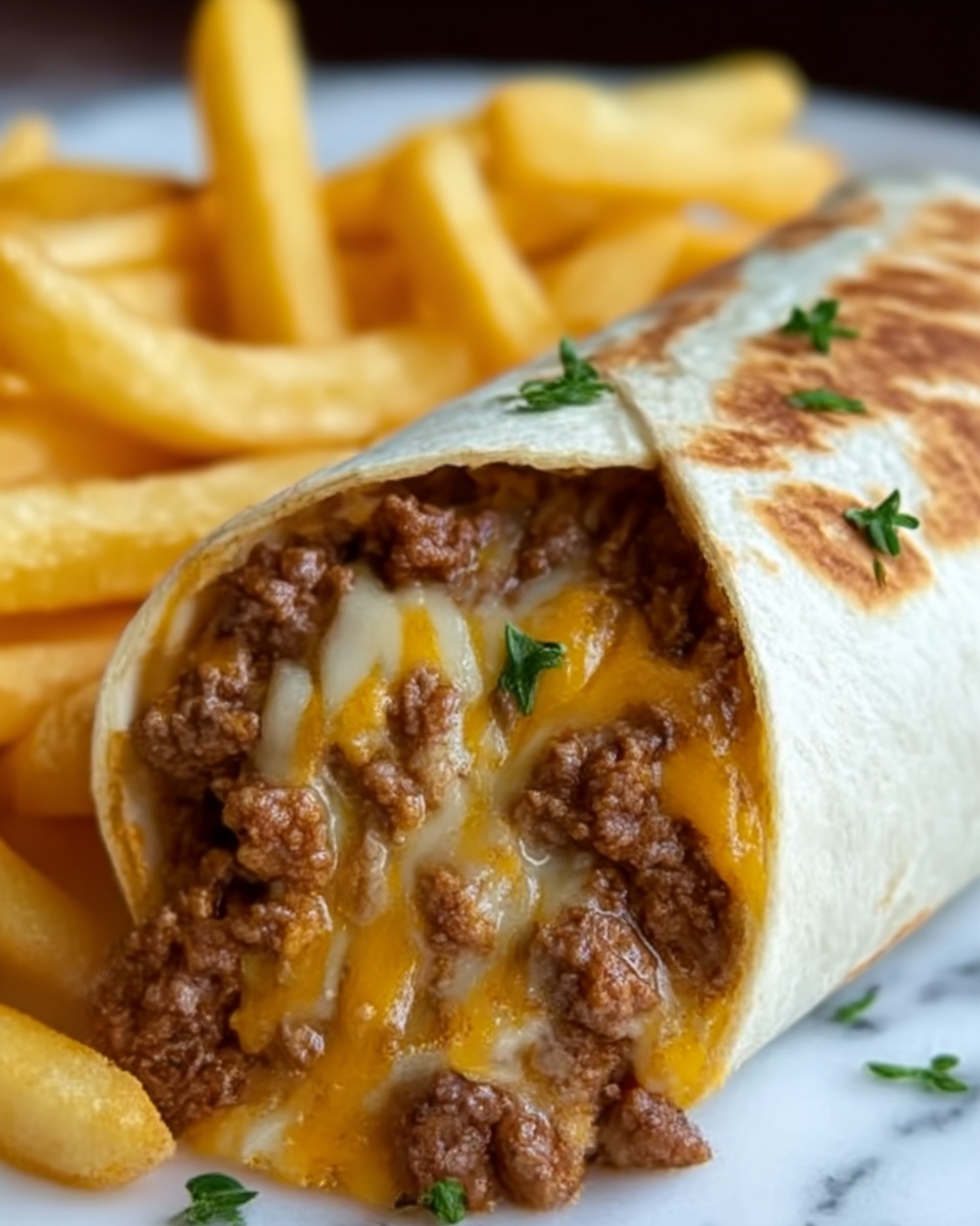 Cheesy Beef Burritos with Crispy Fries Recipe - Recipe Image
