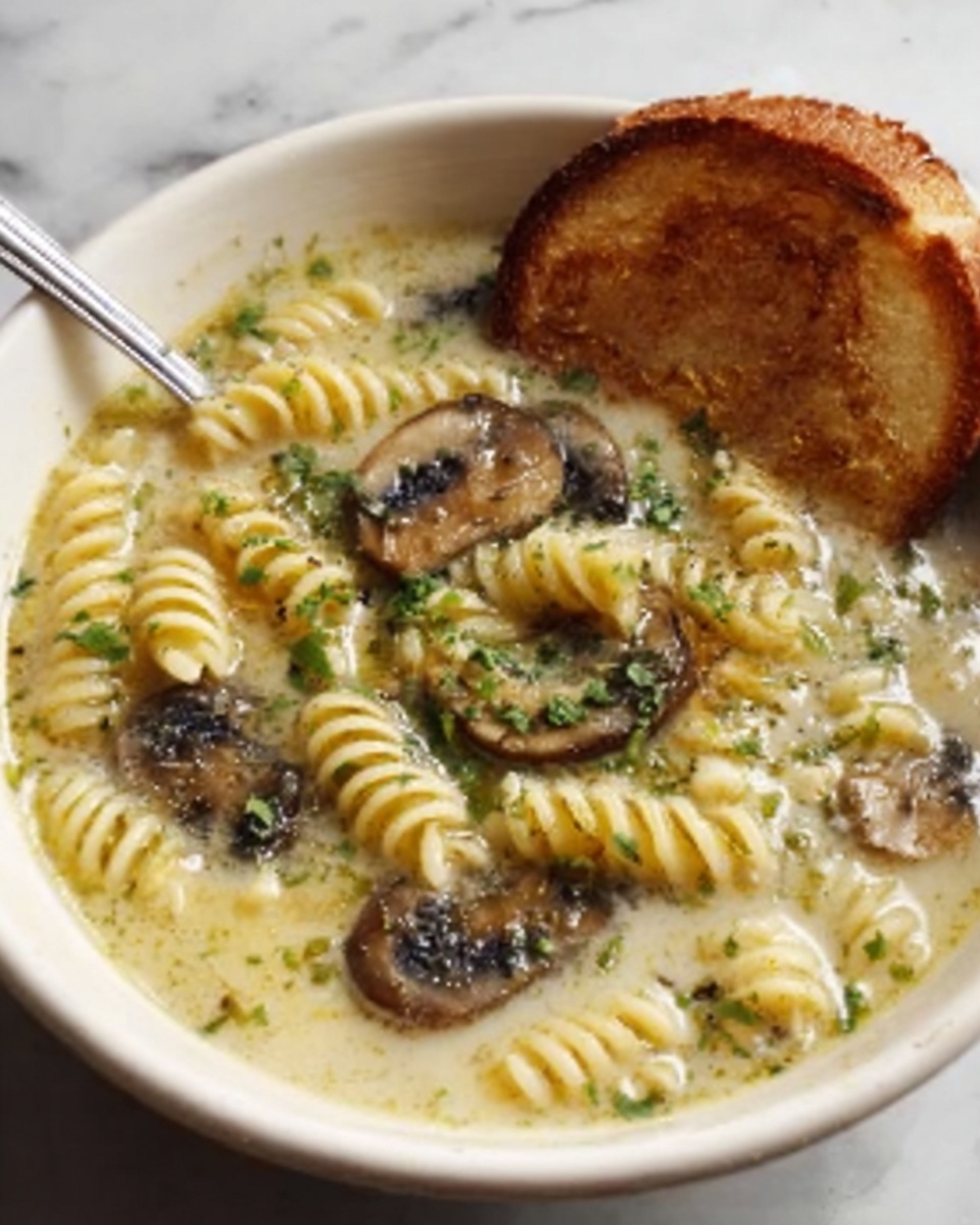 Creamy Mushroom Pasta Soup Recipe - Recipe Image