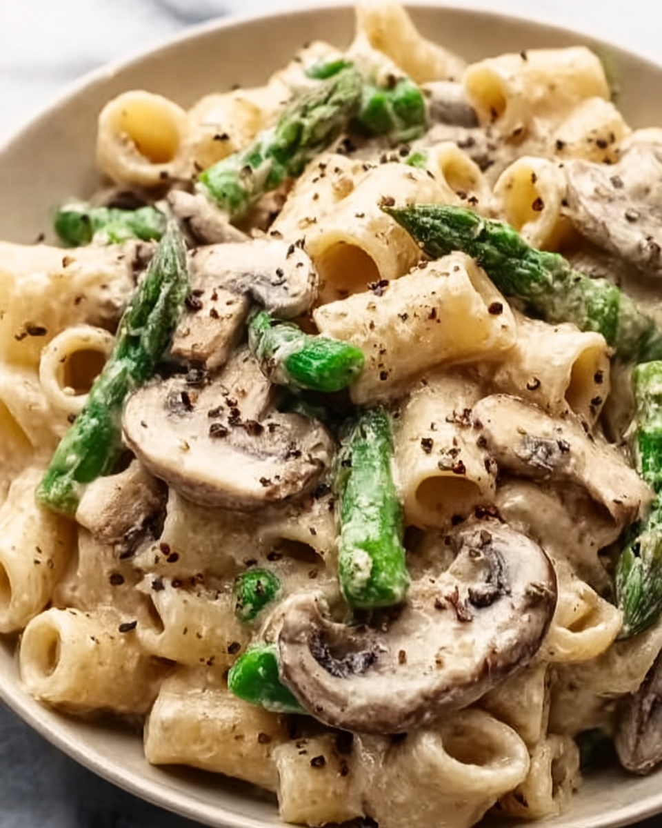 Creamy Mushroom and Asparagus Chicken Penne Recipe - Recipe Image
