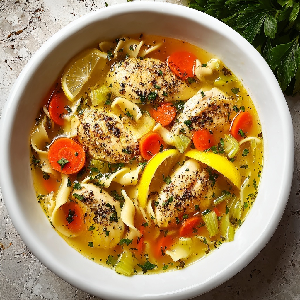 Homemade Chicken Soup with Noodles and Fresh Herbs Recipe - Recipe Image