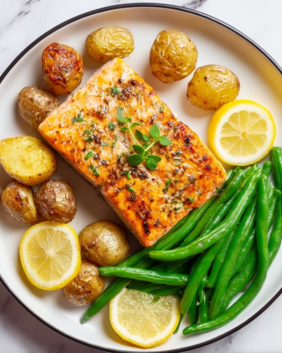Easy Lemon Honey Salmon with Roasted Potatoes and Green Beans Recipe - Recipe Image