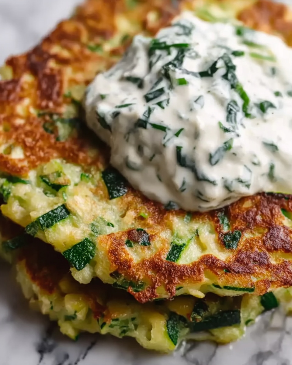 Zucchini, Feta, and Spinach Fritters with Garlic Tzatziki Recipe - Recipe Image