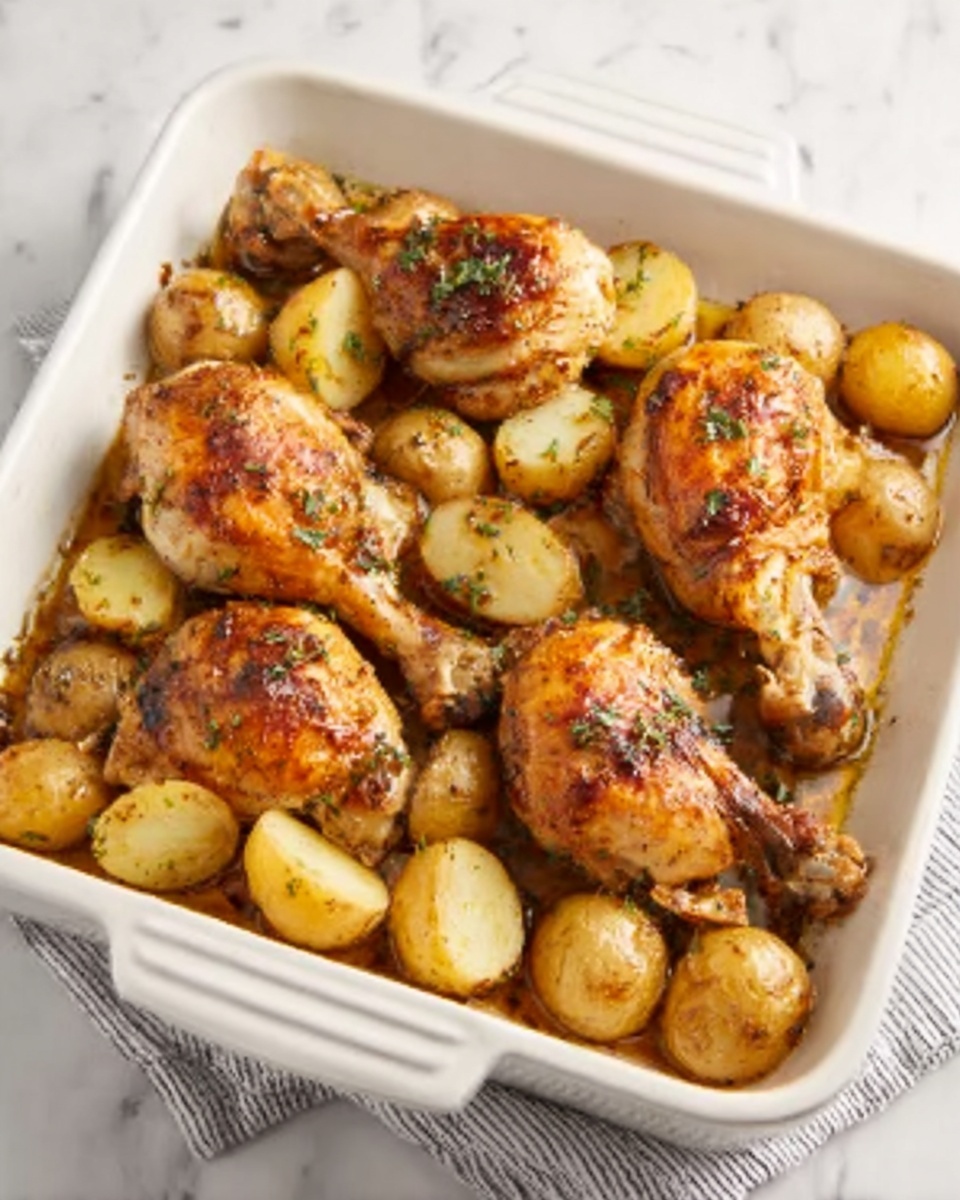 One Pan Garlic Roasted Chicken and Baby Potatoes Recipe - Recipe Image