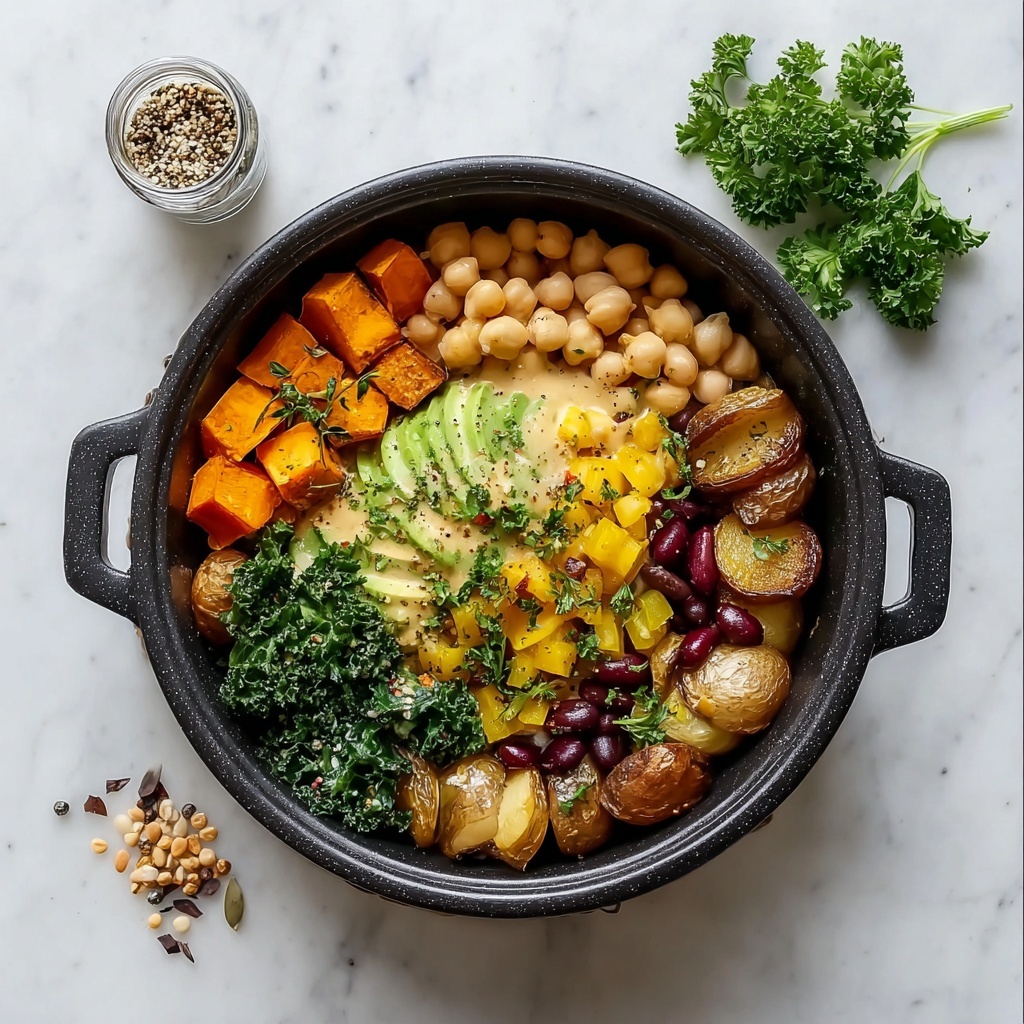 Vibrant Buddha Bowl with Roasted Sweet Potatoes, Chickpeas, Spinach, and Tahini Dressing Recipe - Recipe Image