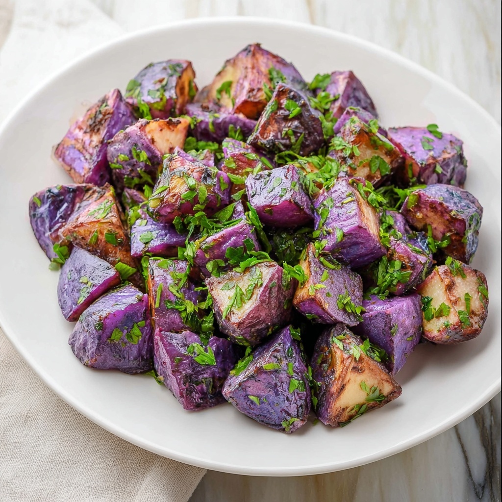 Roasted Purple Potatoes with Garlic, Herbs, and Fresh Basil Recipe - Recipe Image