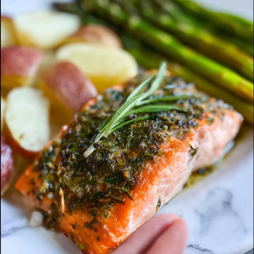 Sheet Pan Salmon with Creamy Scalloped Potatoes and Asparagus Recipe - Recipe Image