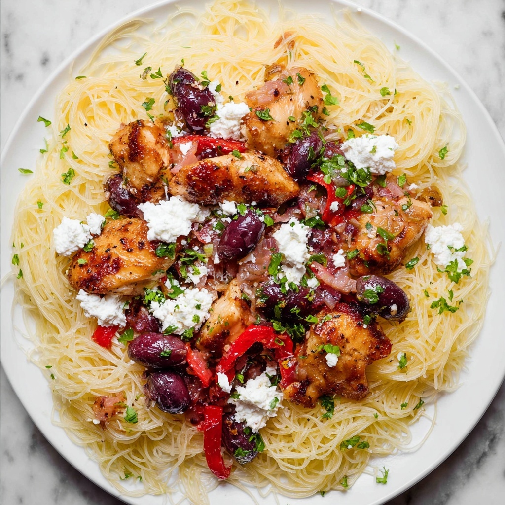 Greek Pasta with Chicken, Sun-Dried Tomatoes, Artichokes, and Feta over Zoodles Recipe - Recipe Image