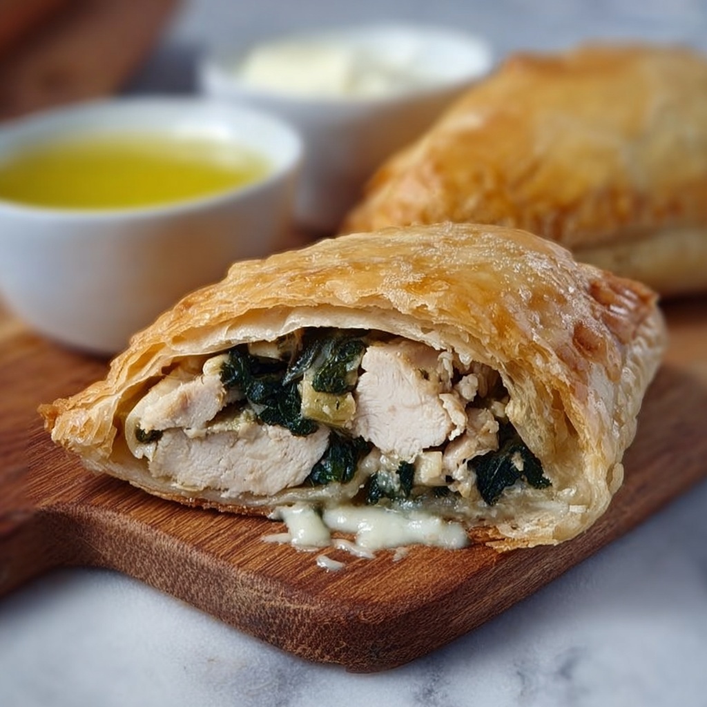 Greek Spinach Feta Chicken Puff Pastry Pockets Recipe - Recipe Image