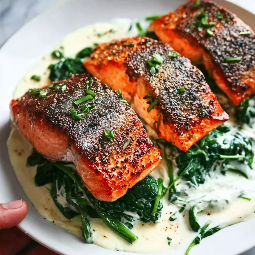 Blackened Salmon Stuffed with Spinach and Parmesan Recipe - Recipe Image