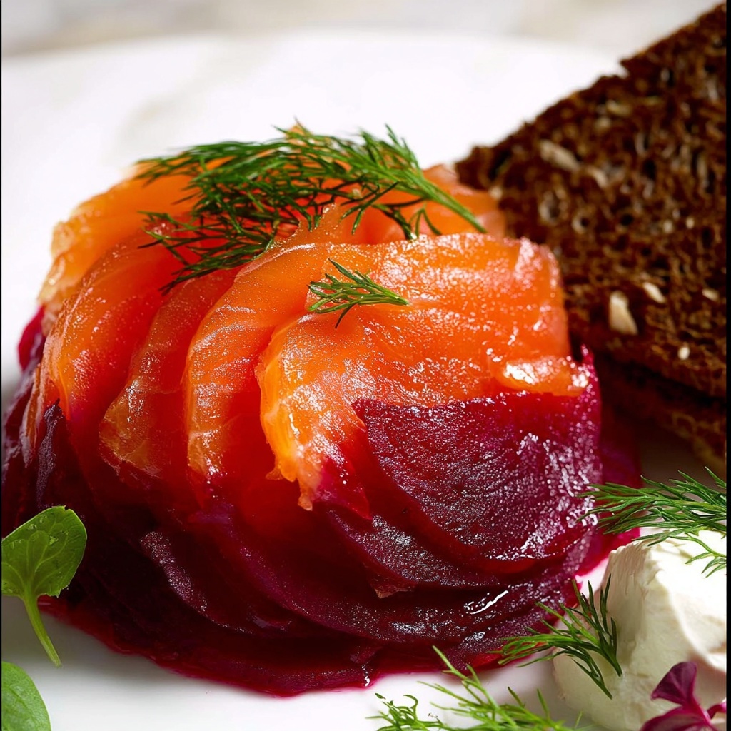 Beetroot Cured Salmon with Gin or Vodka Gravlax Recipe - Recipe Image