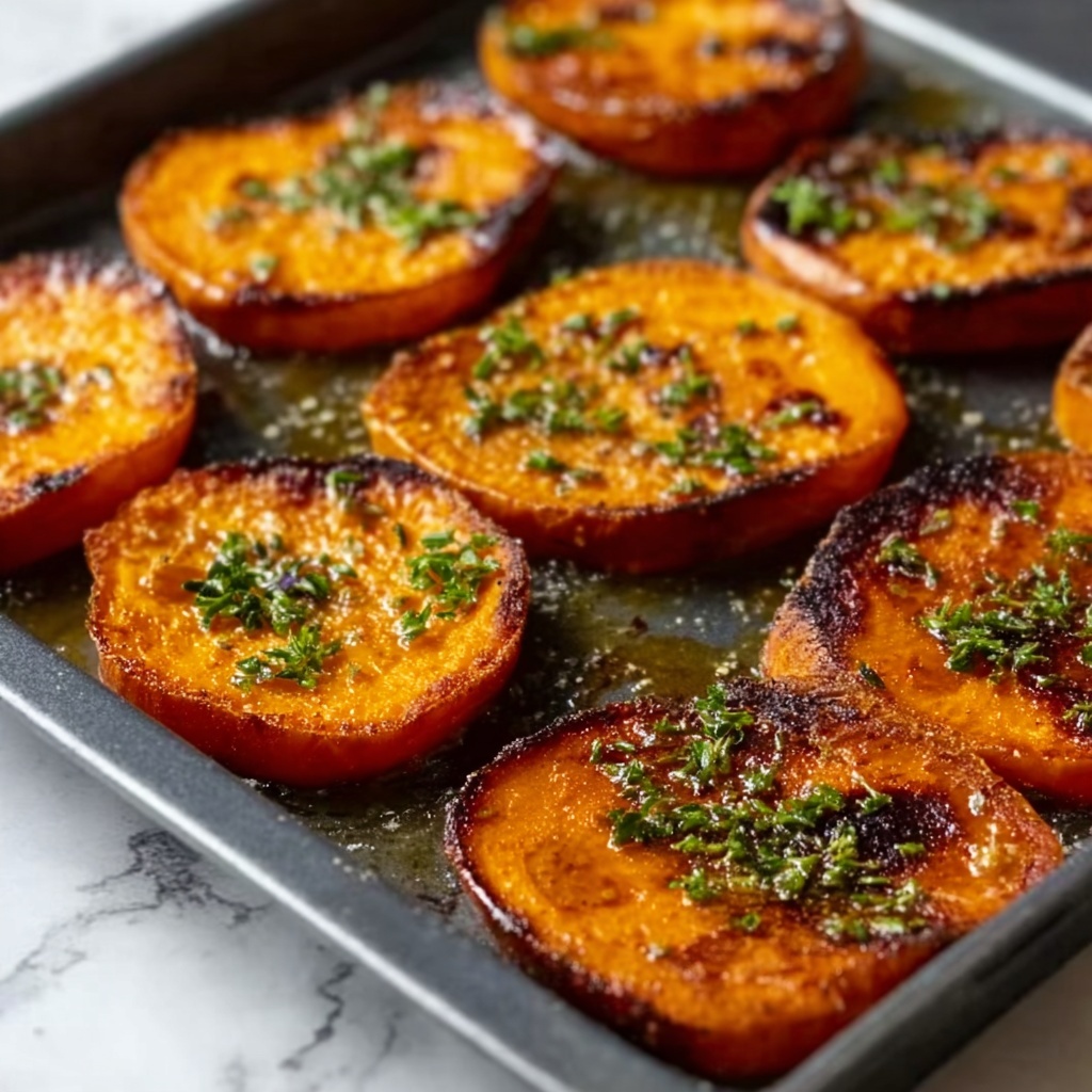 Garlic Butter Roasted Sweet Potatoes Recipe - Recipe Image
