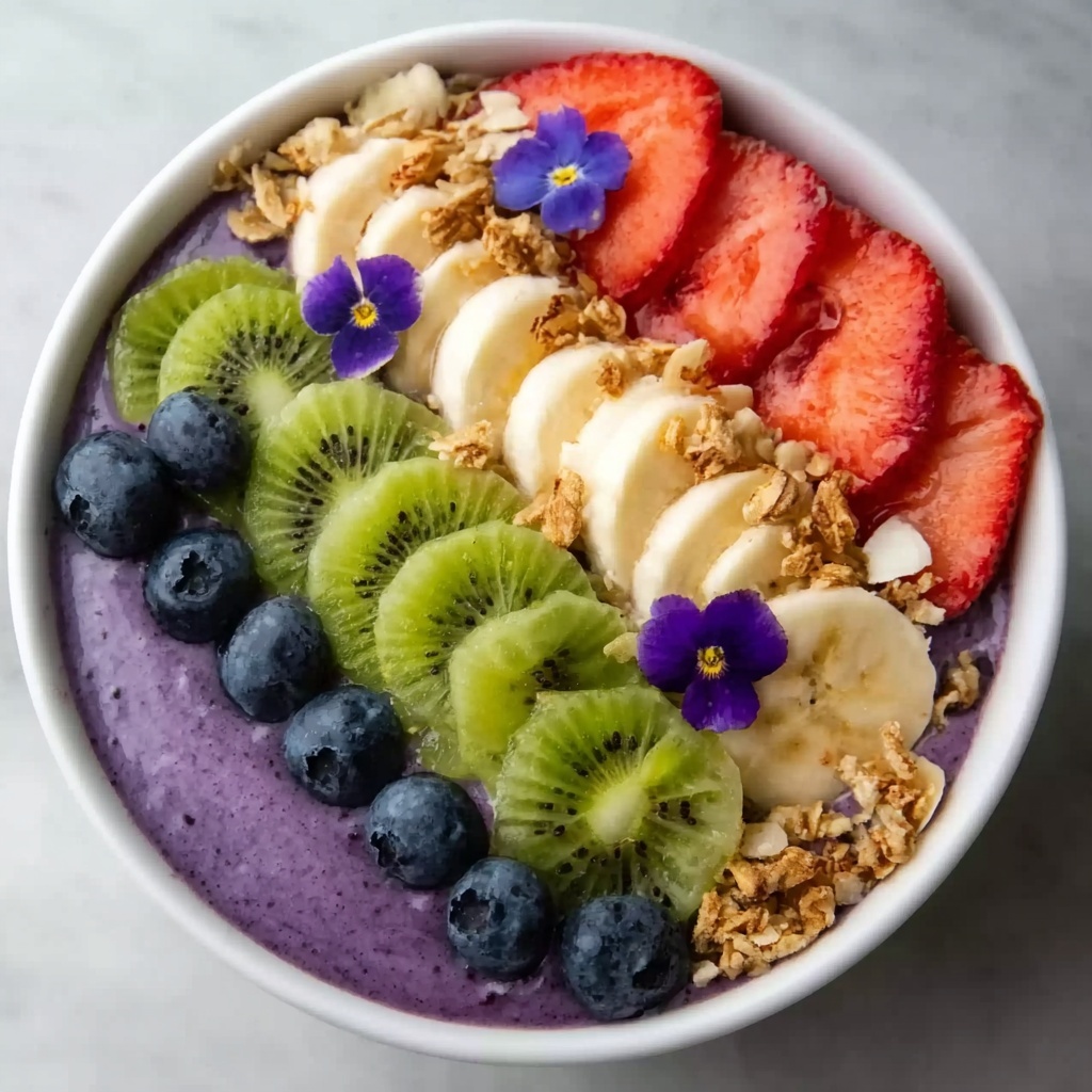 Vibrant Purple Yam & Banana Smoothie Bowls with Pistachios and Fresh Fruits Recipe - Recipe Image