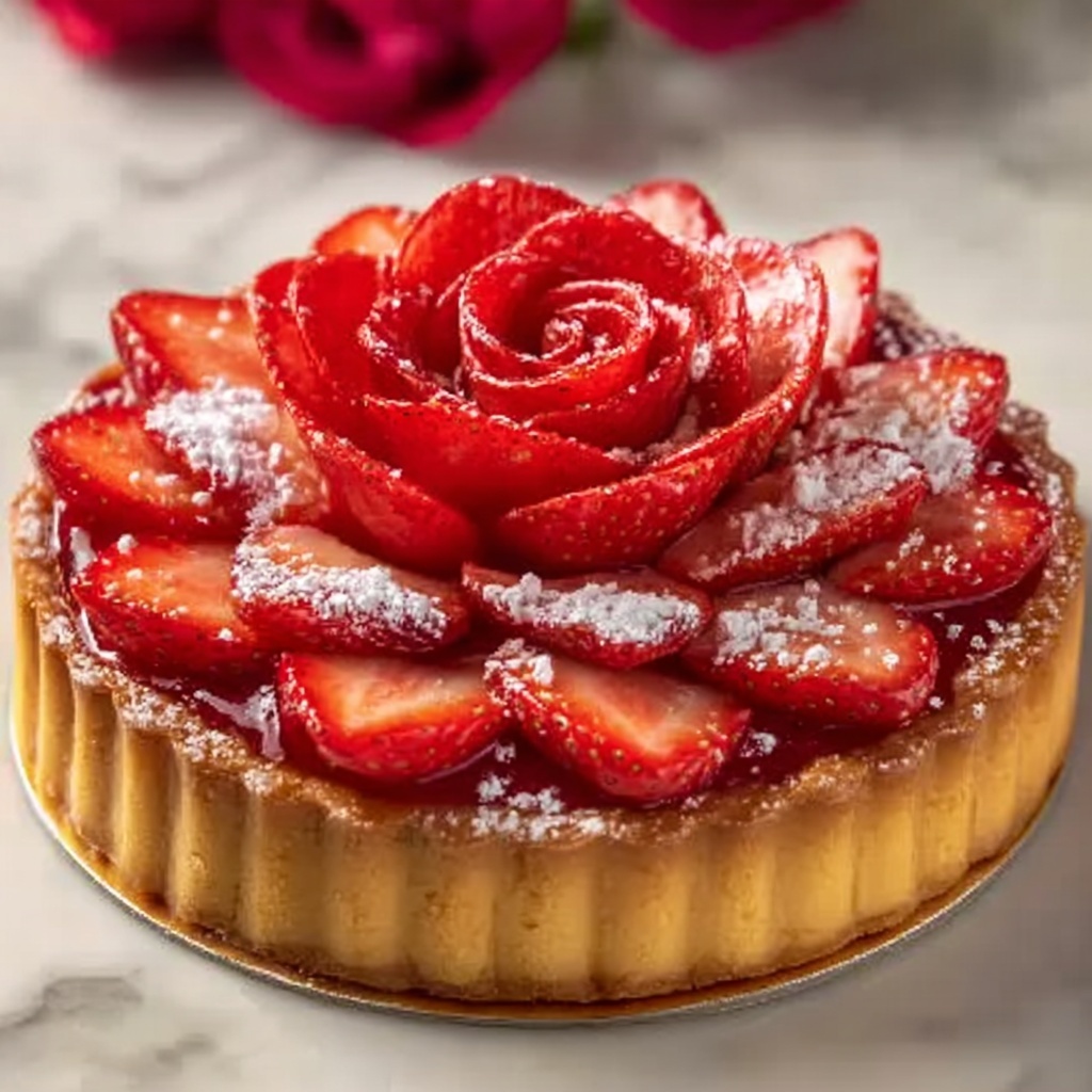 Strawberry Rose Tart with Custard Cream Recipe - Recipe Image