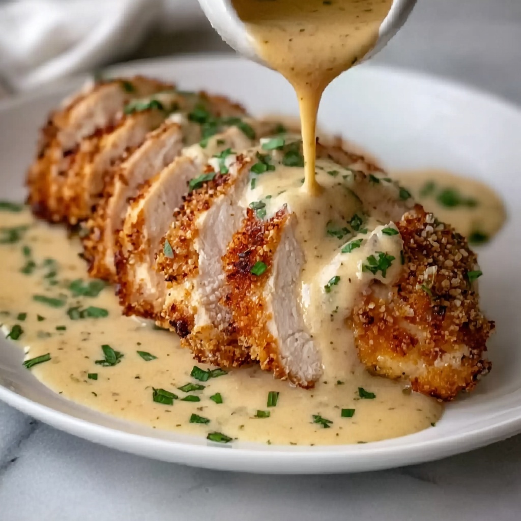 Parmesan-Crusted Chicken with Creamy Garlic Sauce Recipe - Recipe Image