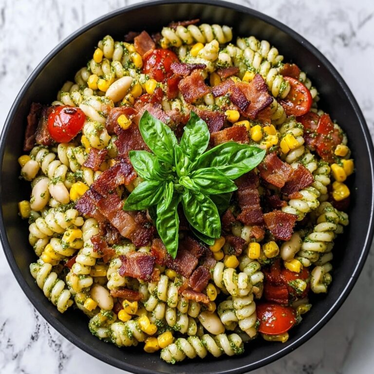 Corn Pasta Salad with Bacon and Creamy Pesto Dressing Recipe