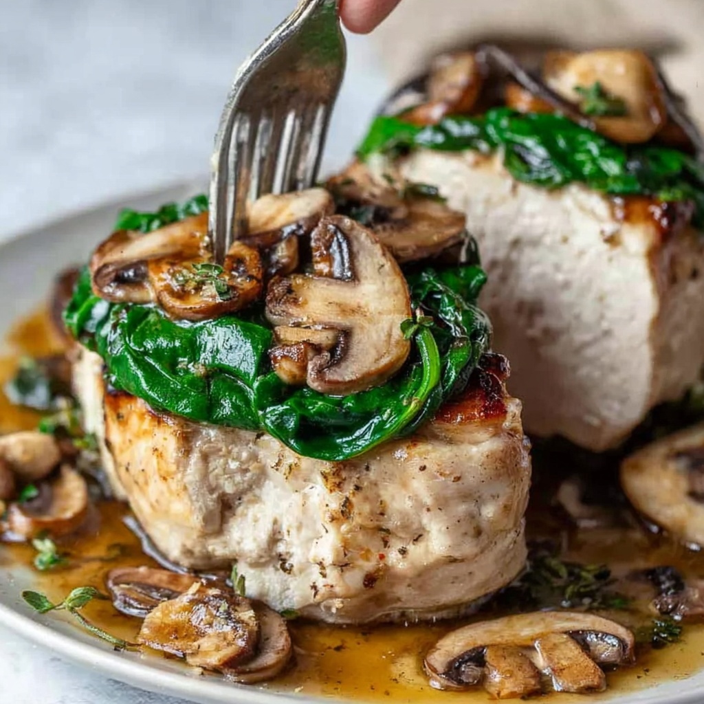 Goat Cheese & Spinach Stuffed Chicken Breast with Caramelized Onions and Mushrooms Recipe - Recipe Image