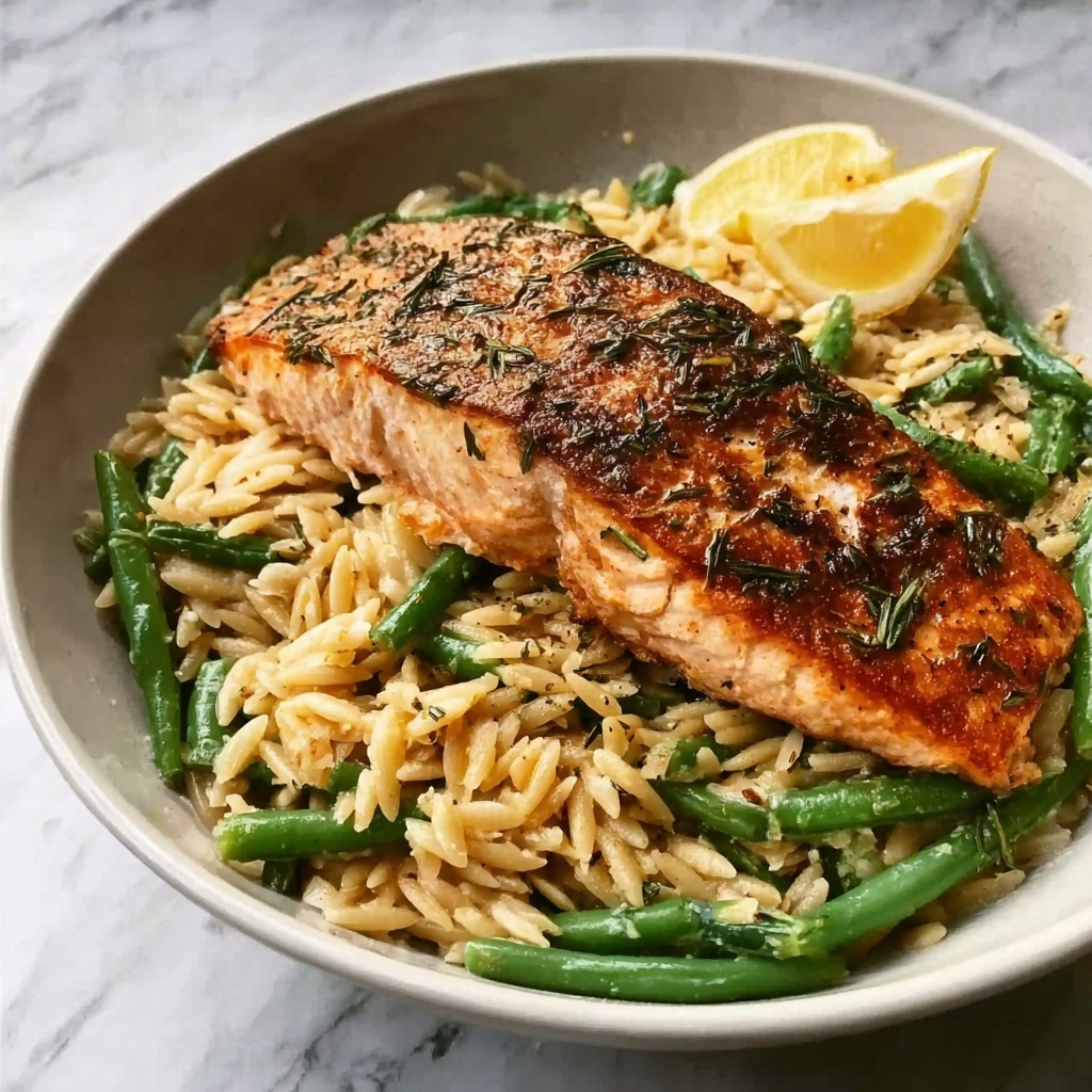 One-Skillet Lemon Parmesan Salmon with Creamy Orzo Recipe - Recipe Image