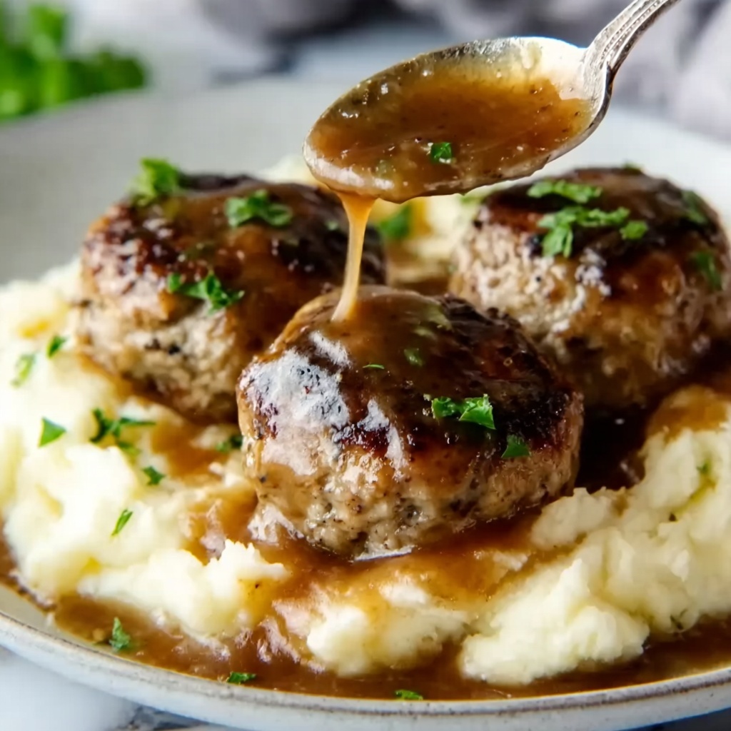 Salisbury Steak with Mushroom Gravy and Mashed Potatoes Recipe - Recipe Image