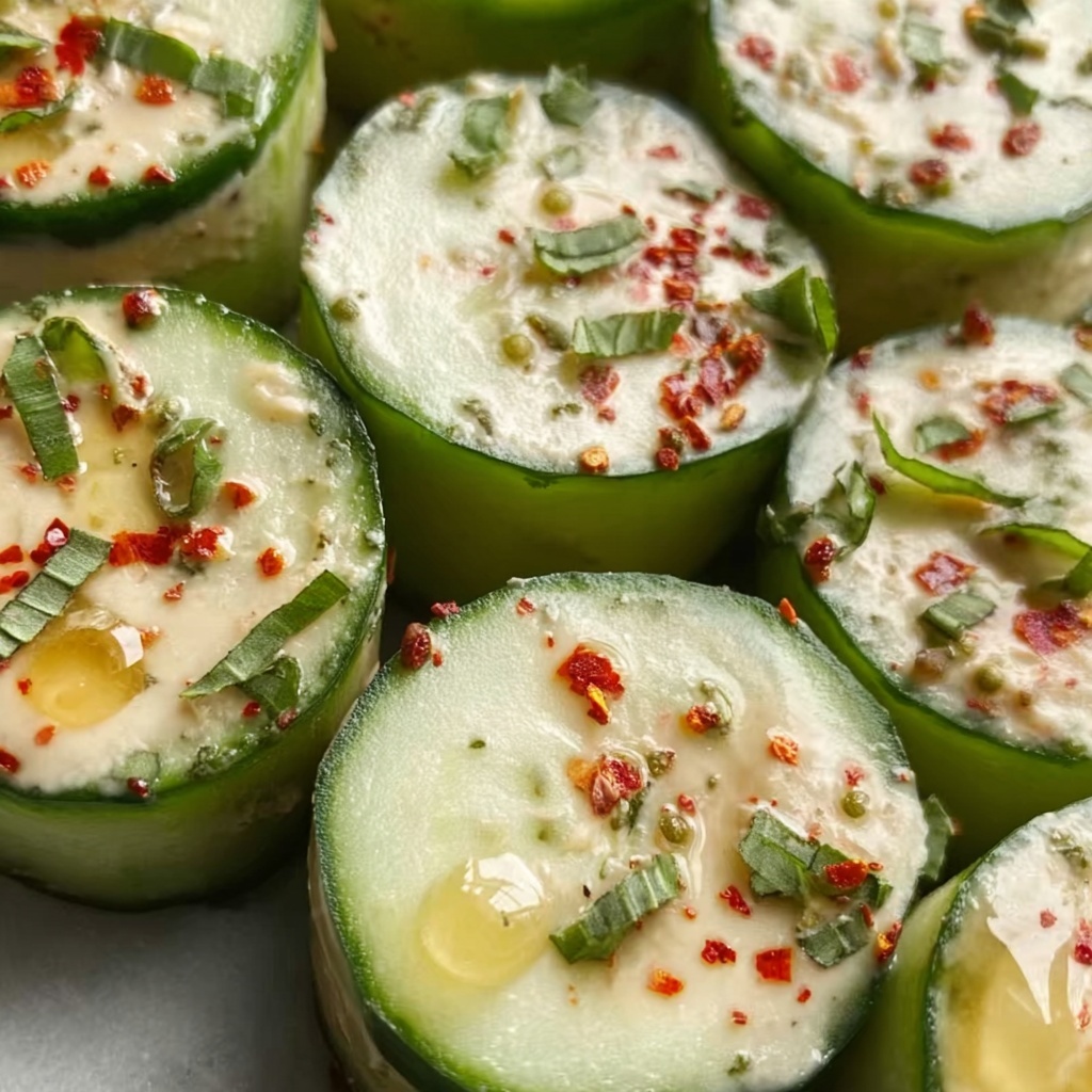 Cool Cucumber Snack with Hummus and Spices Recipe - Recipe Image