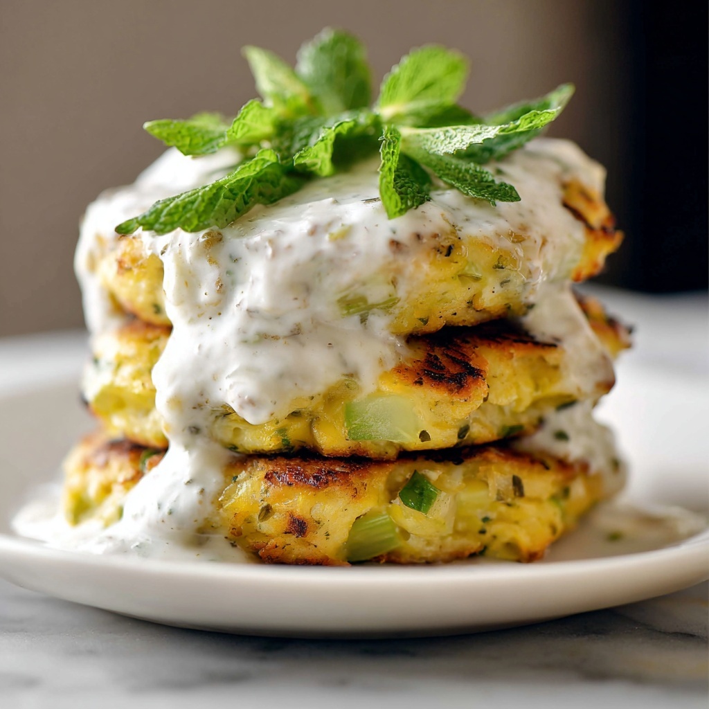 Corn and Leek Fritters with Mint-Yogurt Drizzle Recipe - Recipe Image