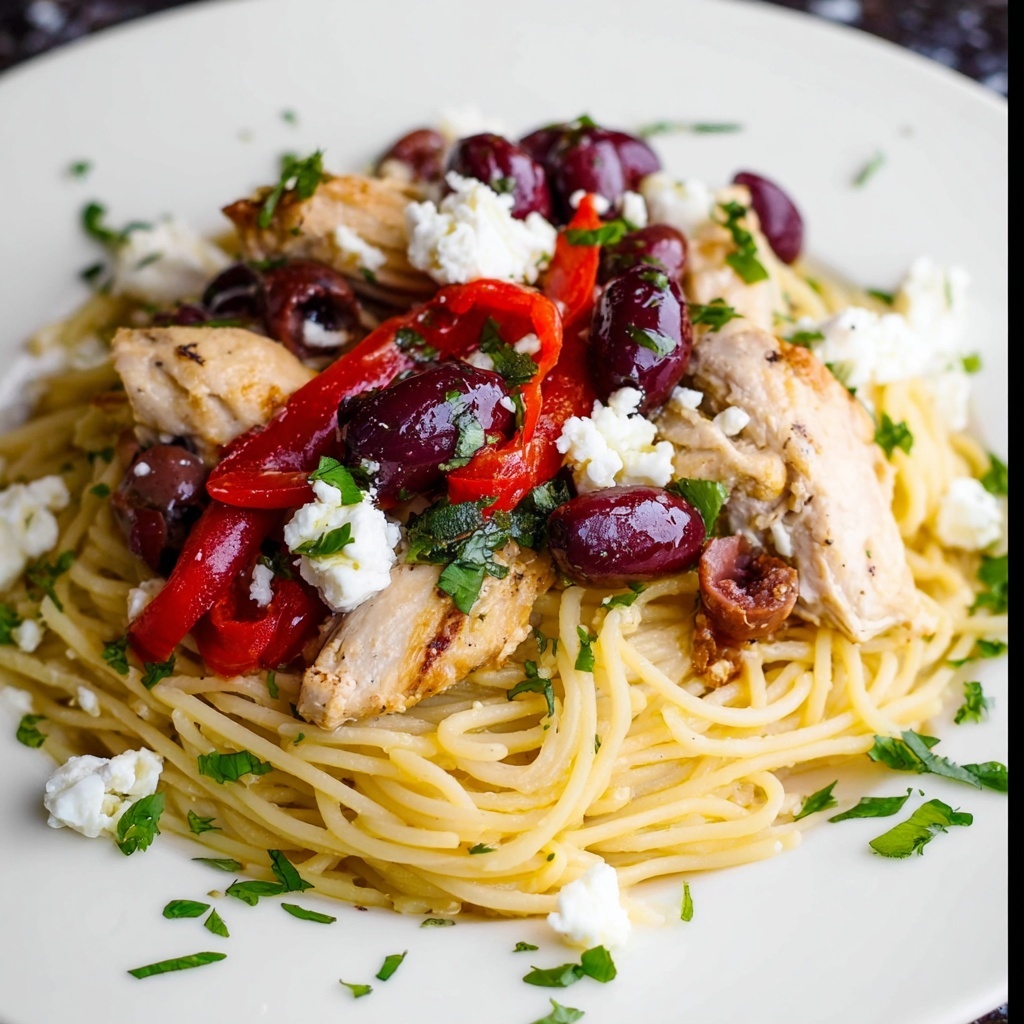 Greek Pasta with Chicken, Sun-Dried Tomatoes, Artichokes, and Feta over Zoodles Recipe - Recipe Image