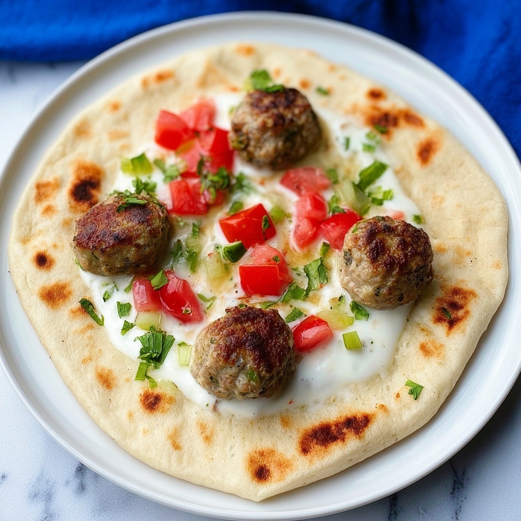 Lamb Meatball Gyros with Raisins and Fresh Toppings Recipe - Recipe Image
