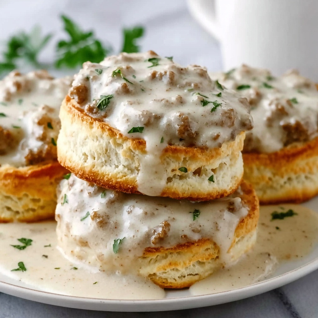 Fluffy Southern Biscuits Smothered in Creamy Sausage Gravy Recipe - Recipe Image