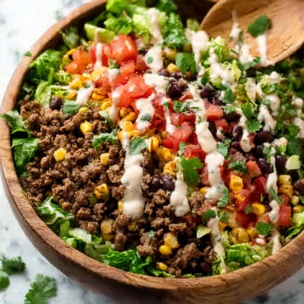 Ground Beef Salad with Mixed Greens, Tomatoes, and Feta Recipe - Recipe Image