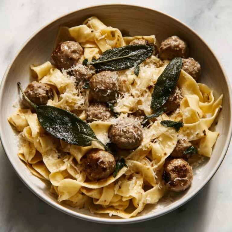 Winter Pasta with Mushrooms, Sausage Meatballs, Walnuts & Crispy Sage Recipe