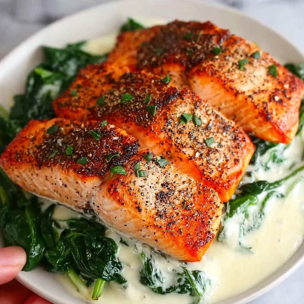 Blackened Salmon Stuffed with Spinach and Parmesan Recipe - Recipe Image