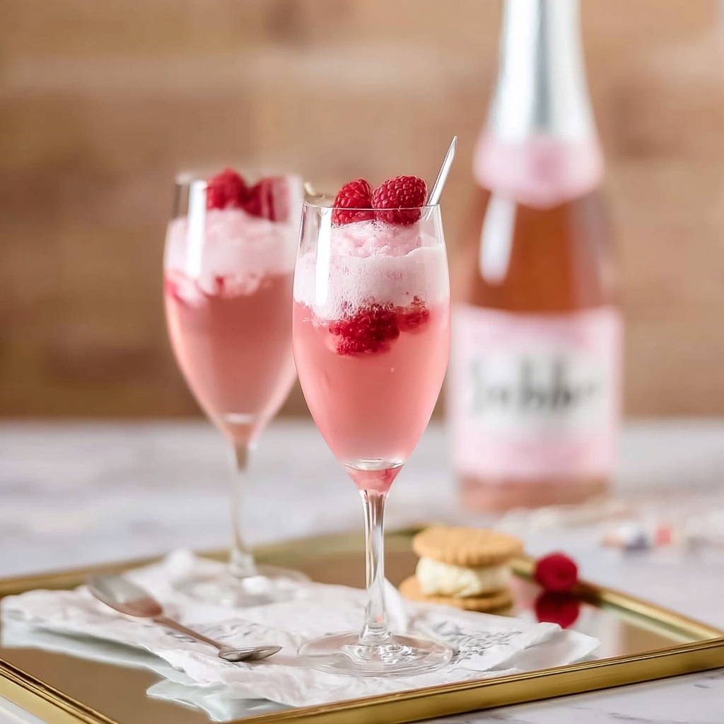 Raspberry Sorbet Pink Champagne Floats Recipe - Recipe Image