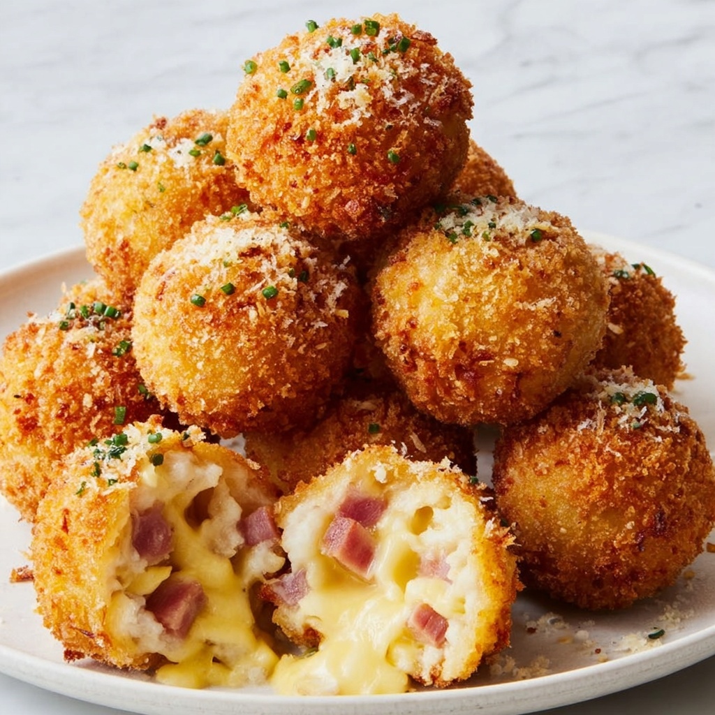 Fried Mashed Potato Balls with Cheddar, Bacon, and Chives Recipe - Recipe Image