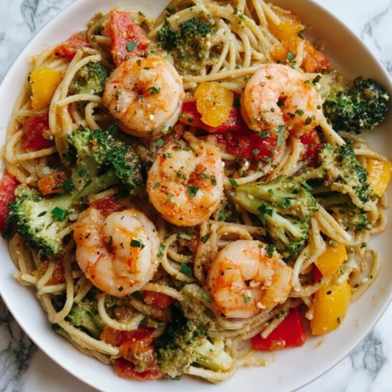 Spicy Shrimp Pasta with Broccoli and Bell Peppers Recipe