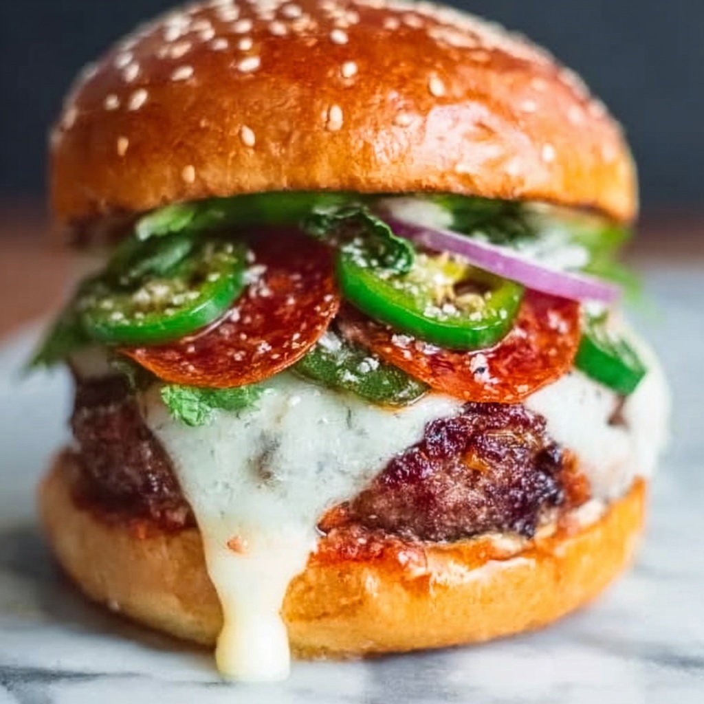 Pepperoni Burger with Provolone and Brioche Recipe - Recipe Image