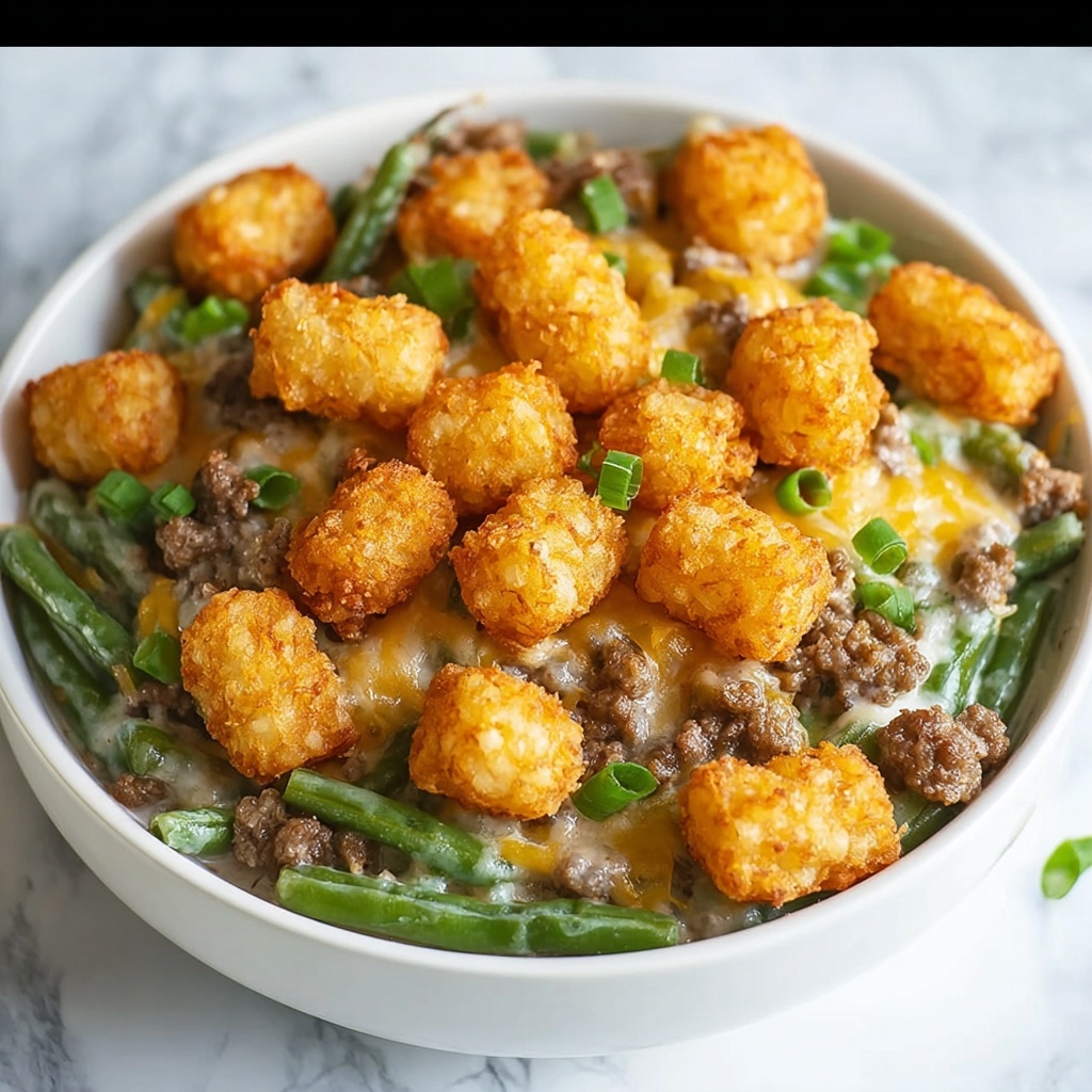 Green Bean Casserole with Tater Tots : Irresistibly Cozy Recipe - Recipe Image